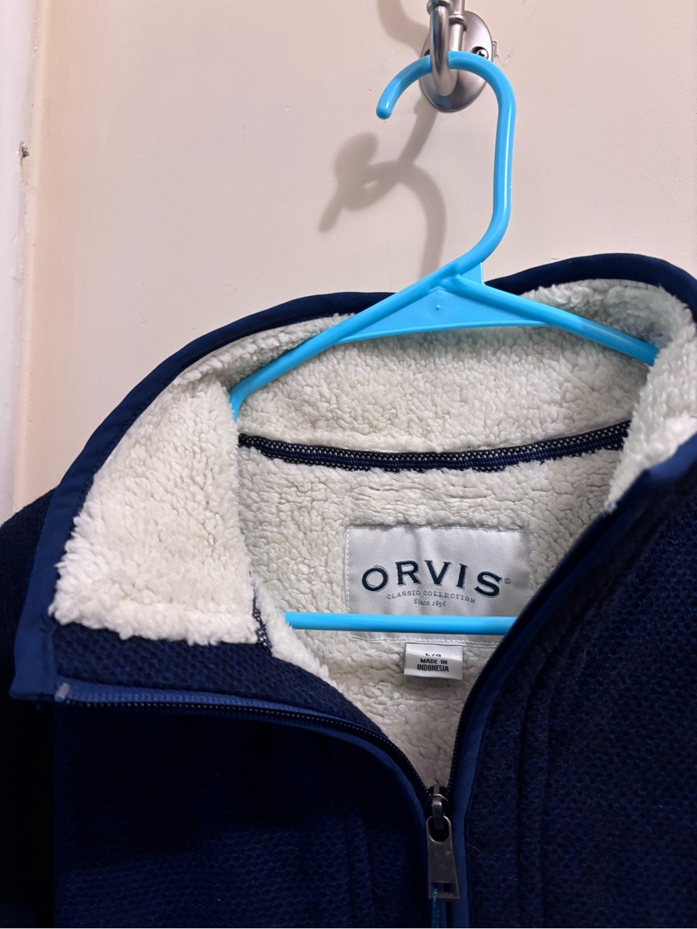 Orvis Navy Blue Sherpa-Lined Half-Zip Jacket - Picture 2 of 6